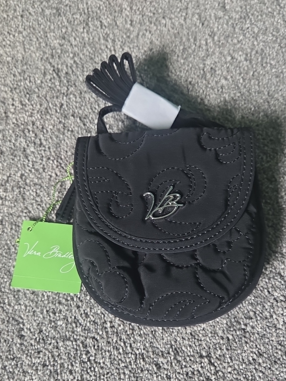 NWT Vera Bradley Black Quilted Mini Crossbody with VB Logo